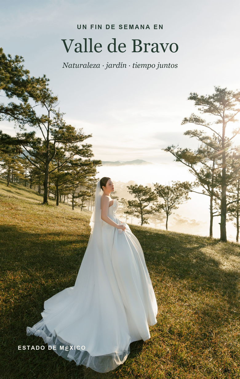 Retrato de la novia en el paisaje de Valle de Bravo.